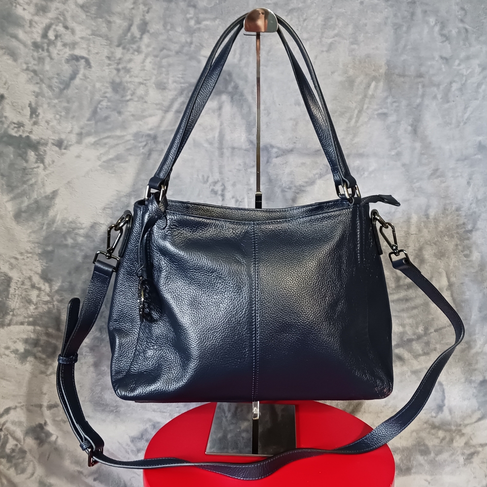 Heshe Crossbody Handbag Blue Pockets Removable Purse Strap Read